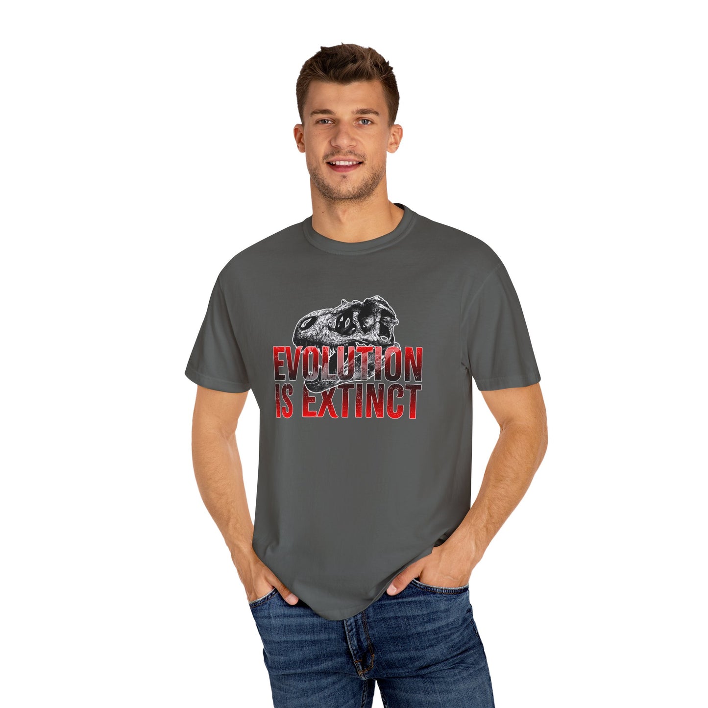 Evolution is Extinct Unisex Garment-Dyed T-shirt, Graphic Tee, Dinosaur Shirt, Casual Wear, Eco-Friendly Apparel, Birthday Gift