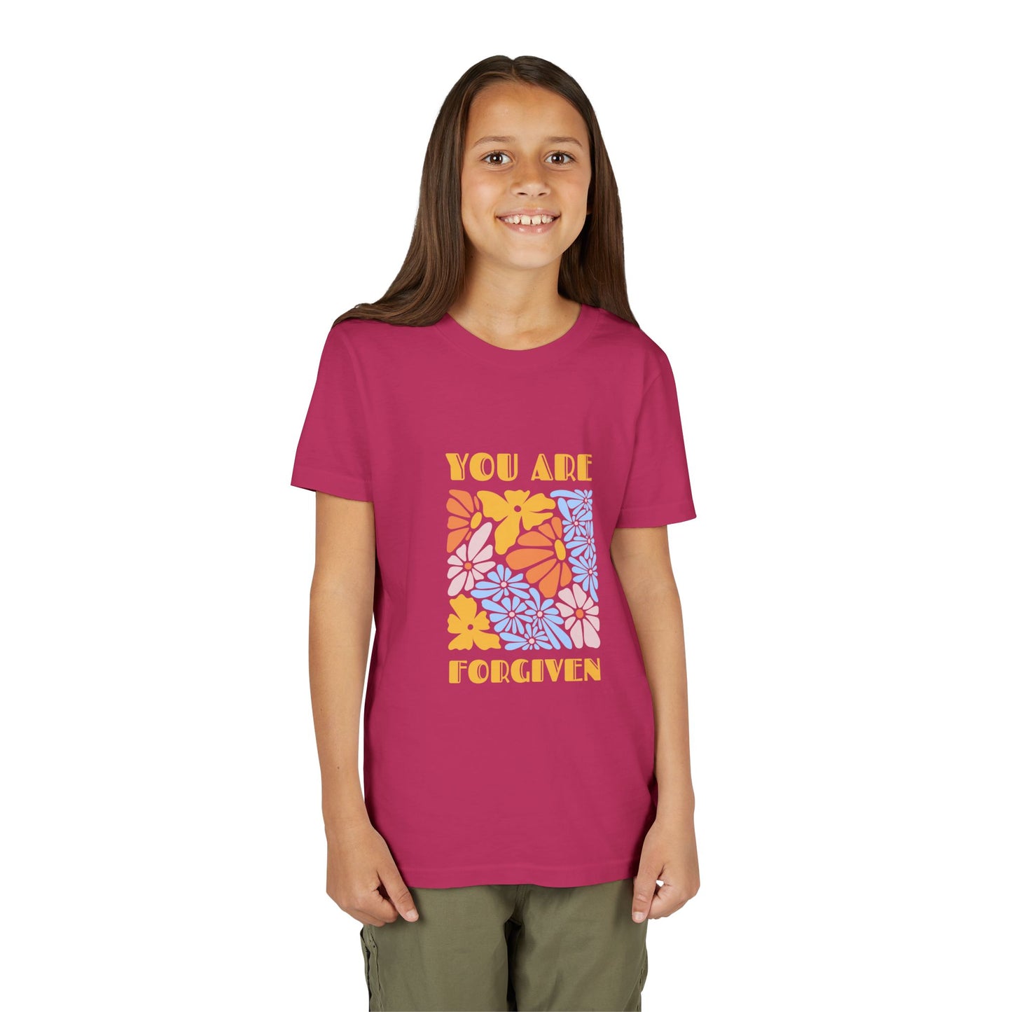 Youth Short Sleeve Tee - You Are Forgiven Floral Design, Kids Gift, Positive Message Shirt, Everyday Wear, Summer Outfits