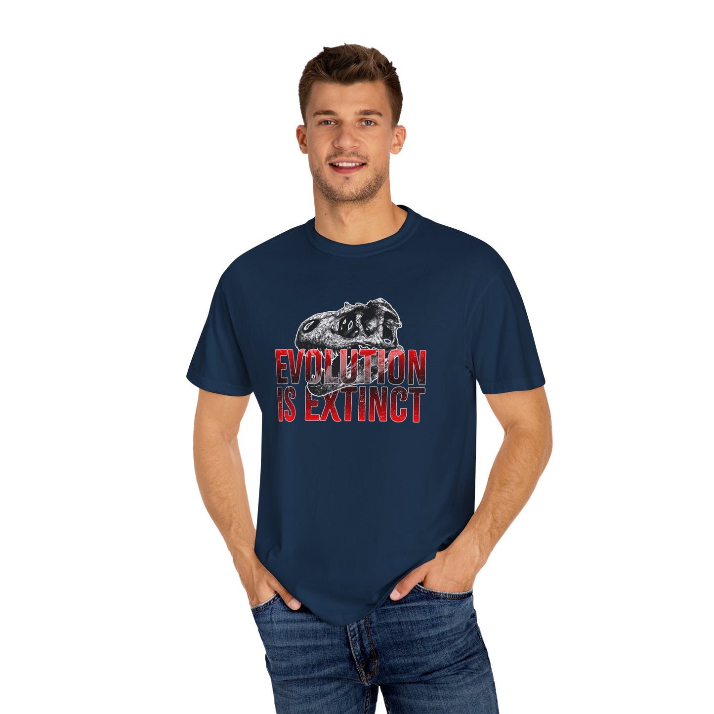 Evolution is Extinct Unisex Garment-Dyed T-shirt, Graphic Tee, Dinosaur Shirt, Casual Wear, Eco-Friendly Apparel, Birthday Gift