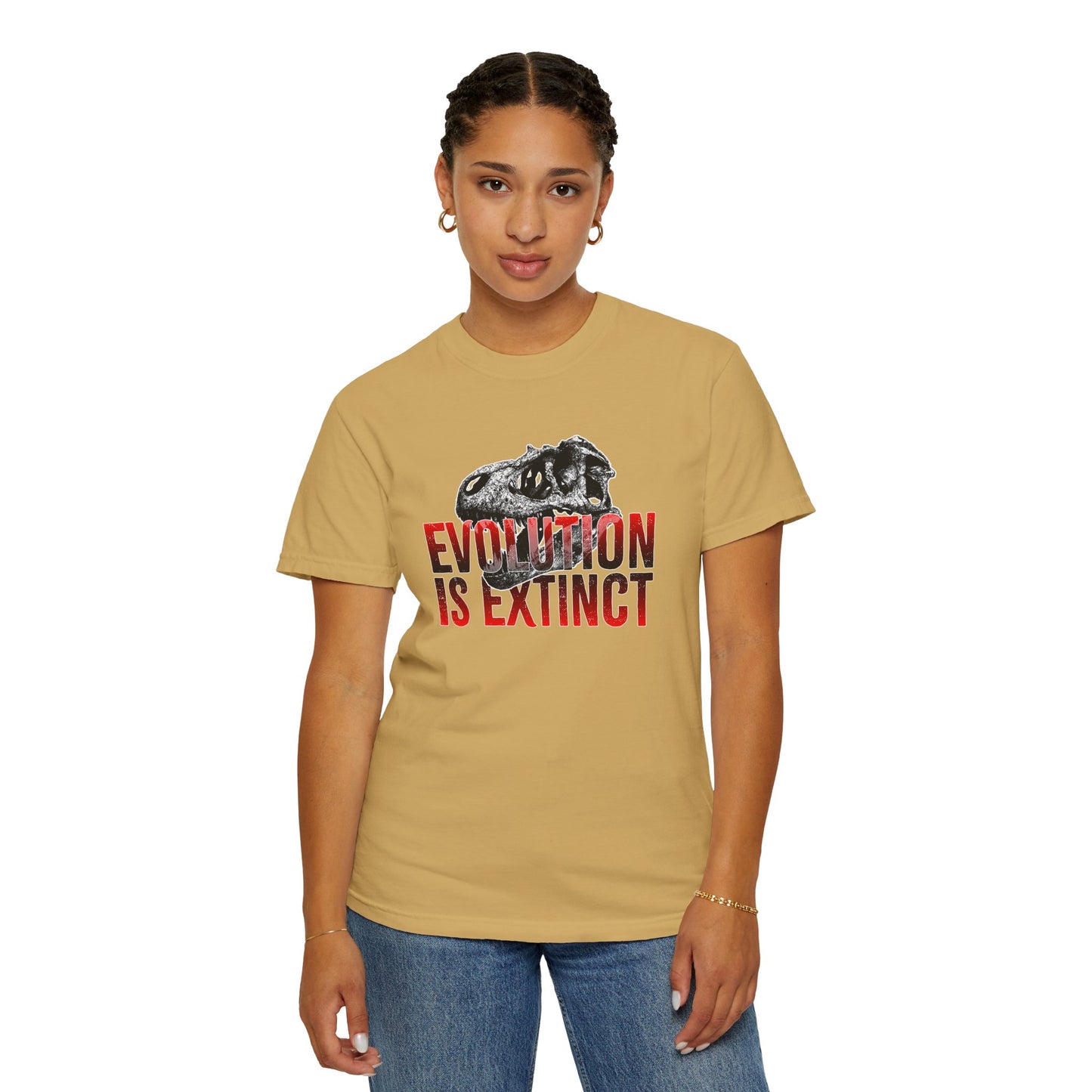 Evolution is Extinct Unisex Garment-Dyed T-shirt, Graphic Tee, Dinosaur Shirt, Casual Wear, Eco-Friendly Apparel, Birthday Gift