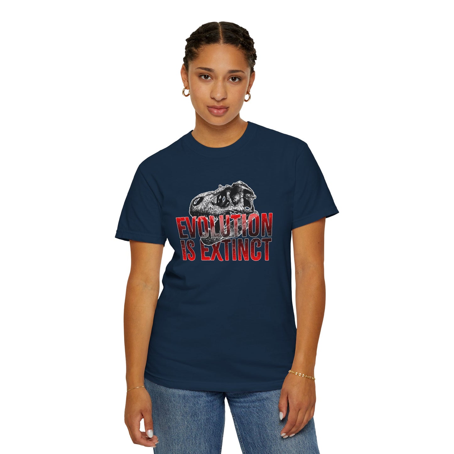Evolution is Extinct Unisex Garment-Dyed T-shirt, Graphic Tee, Dinosaur Shirt, Casual Wear, Eco-Friendly Apparel, Birthday Gift