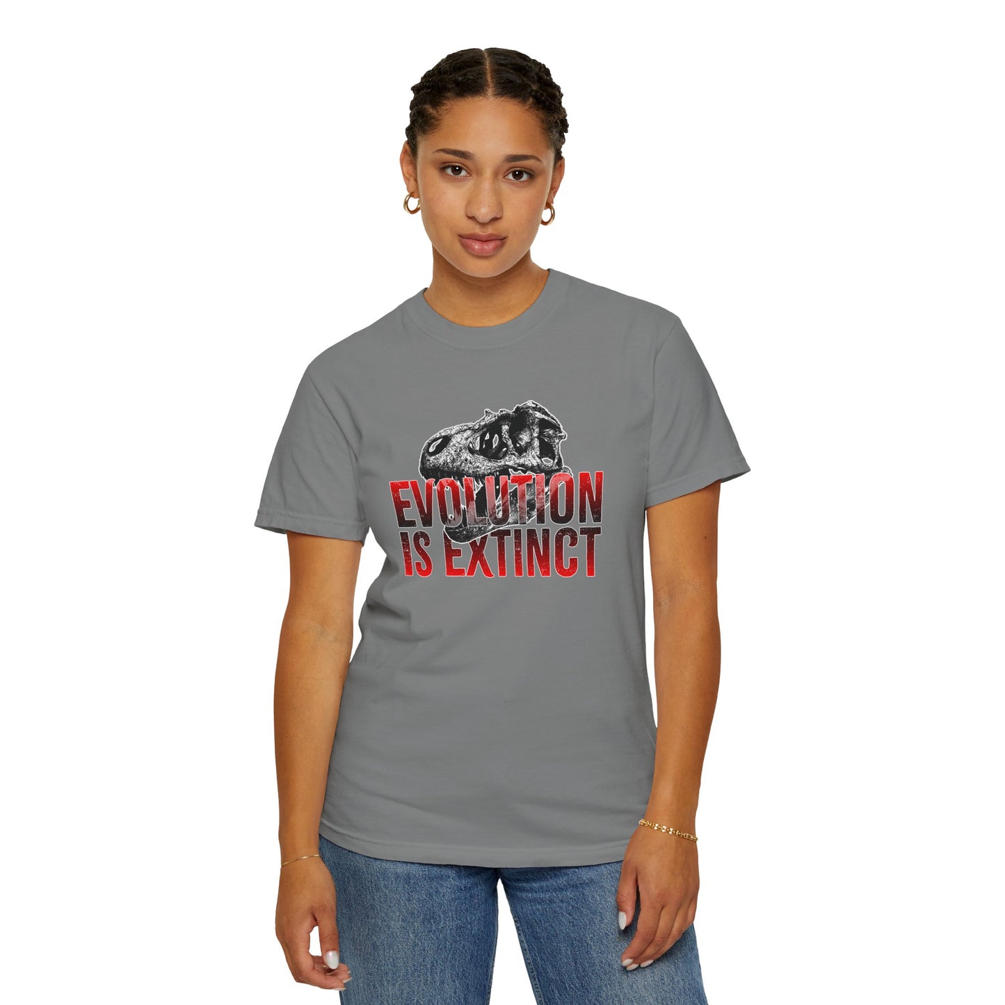 Evolution is Extinct Unisex Garment-Dyed T-shirt, Graphic Tee, Dinosaur Shirt, Casual Wear, Eco-Friendly Apparel, Birthday Gift