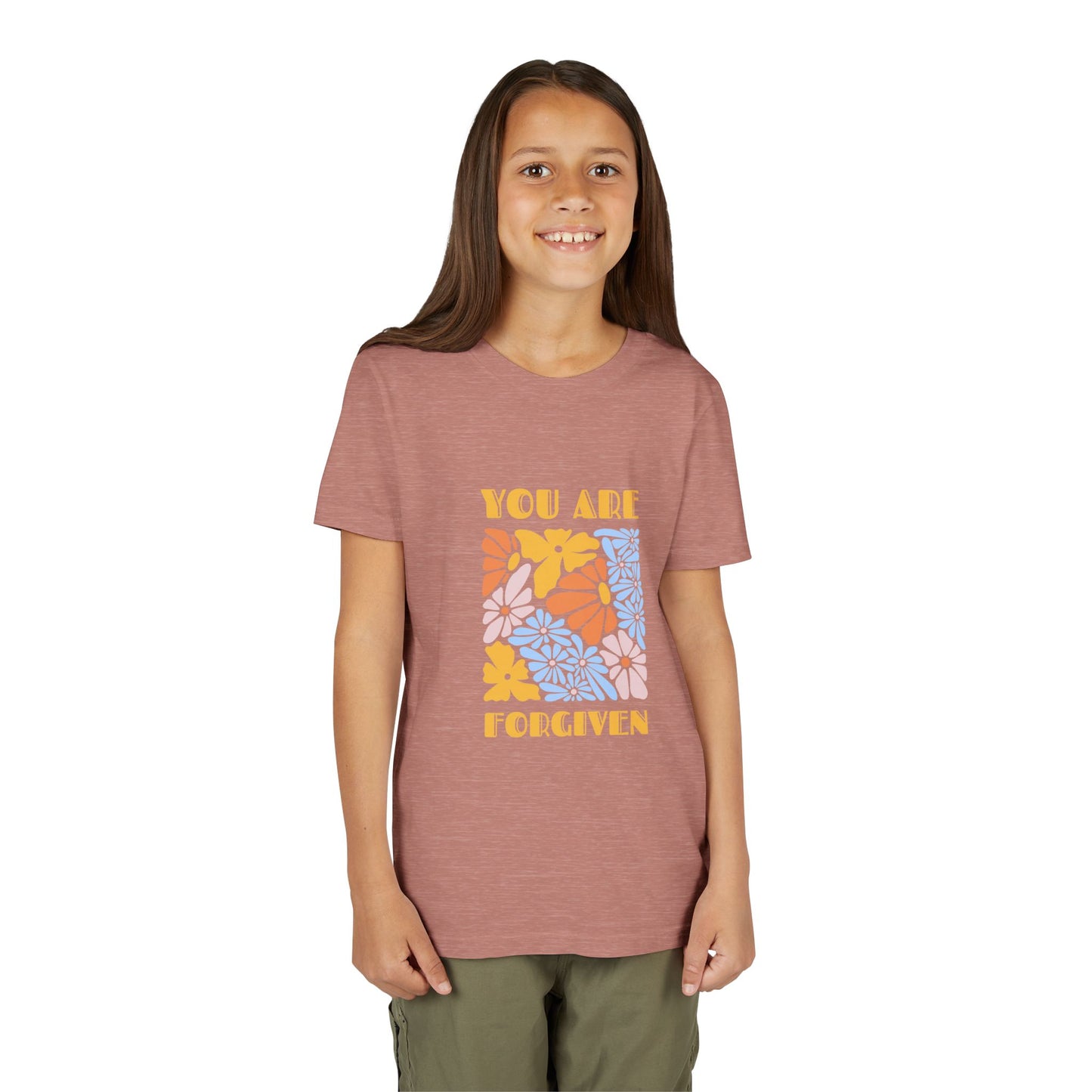 Youth Short Sleeve Tee - You Are Forgiven Floral Design, Kids Gift, Positive Message Shirt, Everyday Wear, Summer Outfits