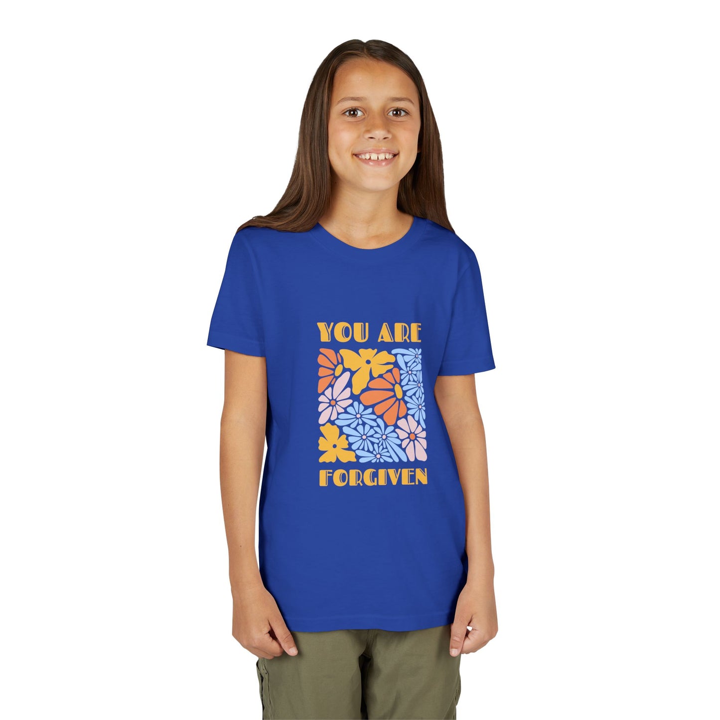 Youth Short Sleeve Tee - You Are Forgiven Floral Design, Kids Gift, Positive Message Shirt, Everyday Wear, Summer Outfits