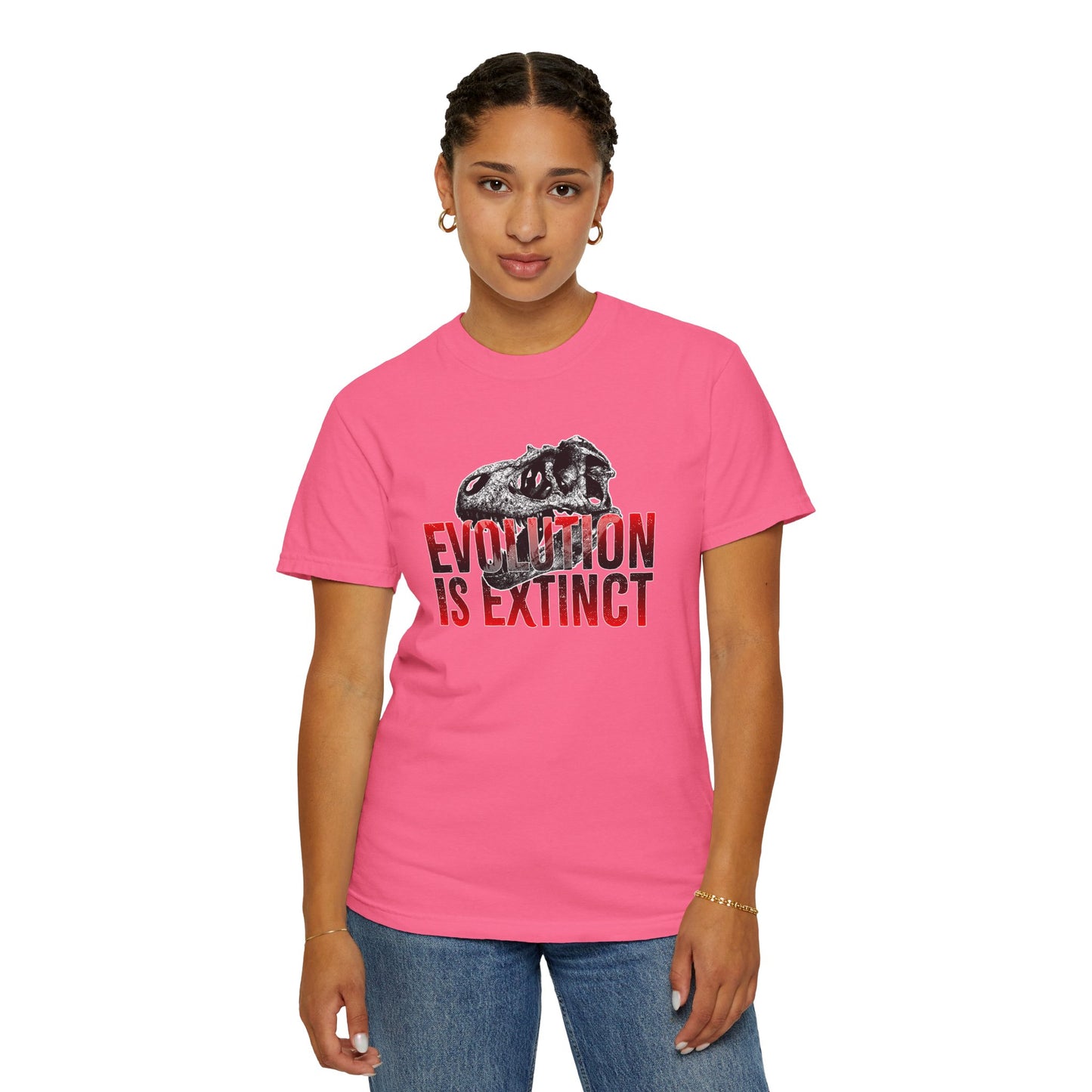 Evolution is Extinct Unisex Garment-Dyed T-shirt, Graphic Tee, Dinosaur Shirt, Casual Wear, Eco-Friendly Apparel, Birthday Gift
