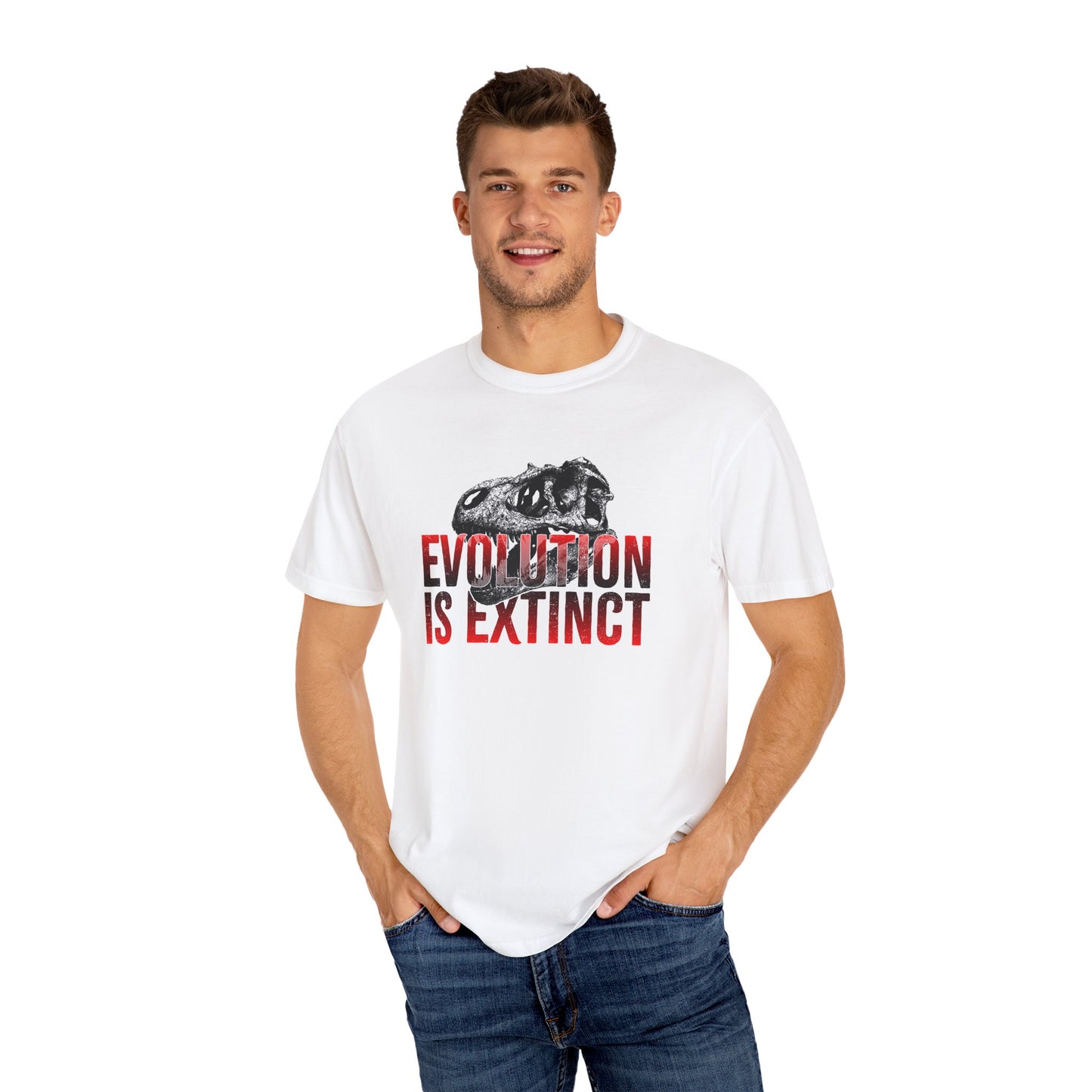 Evolution is Extinct Unisex Garment-Dyed T-shirt, Graphic Tee, Dinosaur Shirt, Casual Wear, Eco-Friendly Apparel, Birthday Gift