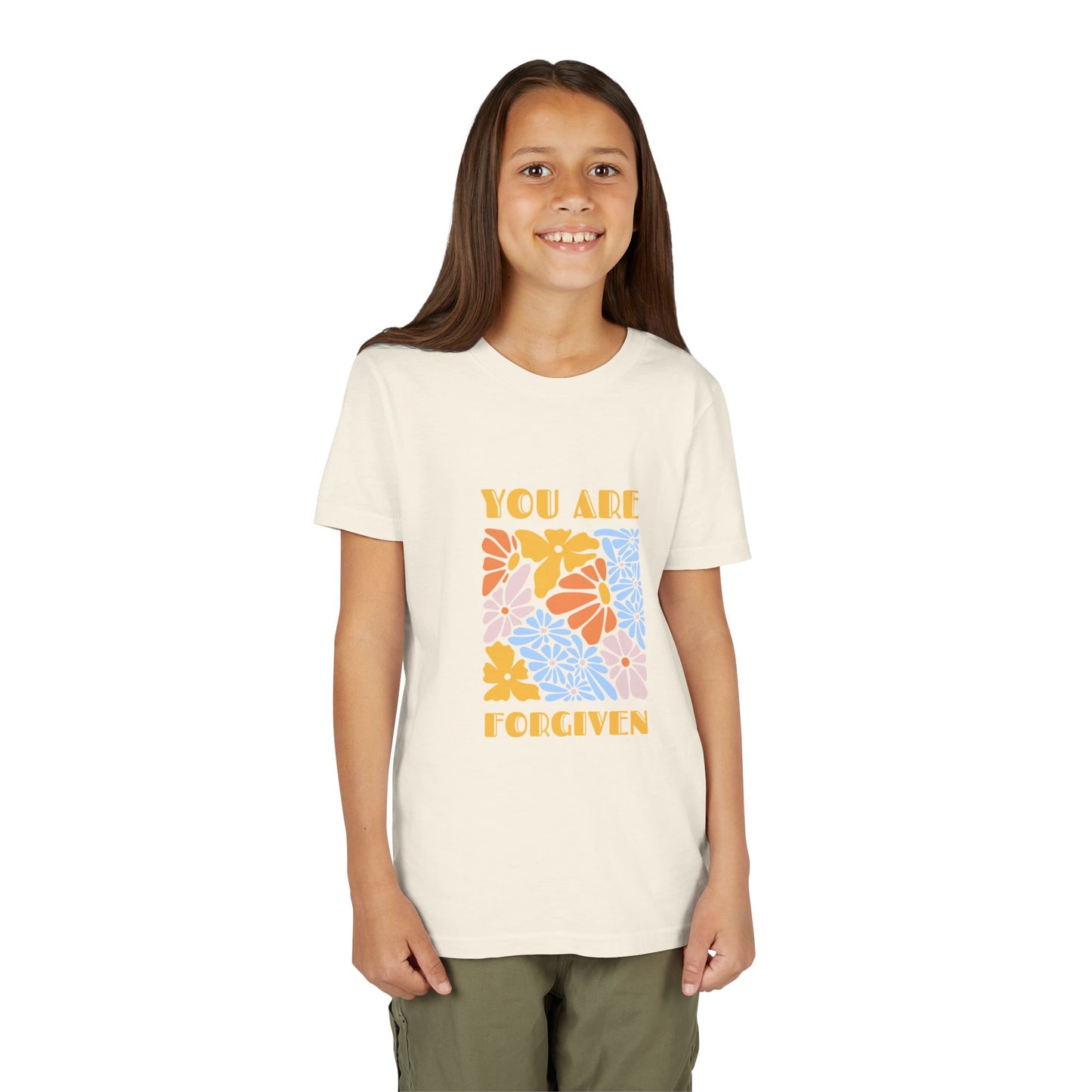 Youth Short Sleeve Tee - You Are Forgiven Floral Design, Kids Gift, Positive Message Shirt, Everyday Wear, Summer Outfits