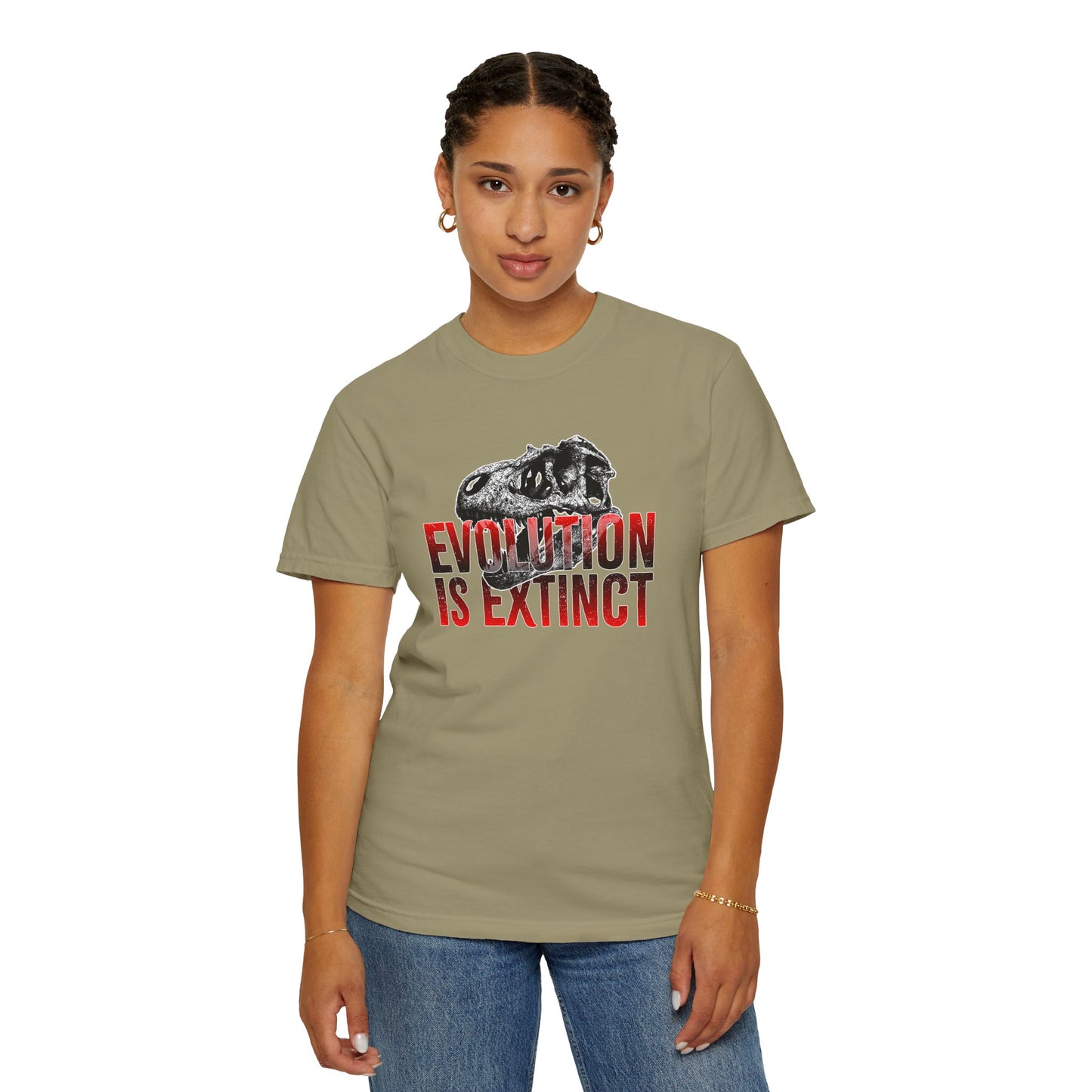 Evolution is Extinct Unisex Garment-Dyed T-shirt, Graphic Tee, Dinosaur Shirt, Casual Wear, Eco-Friendly Apparel, Birthday Gift