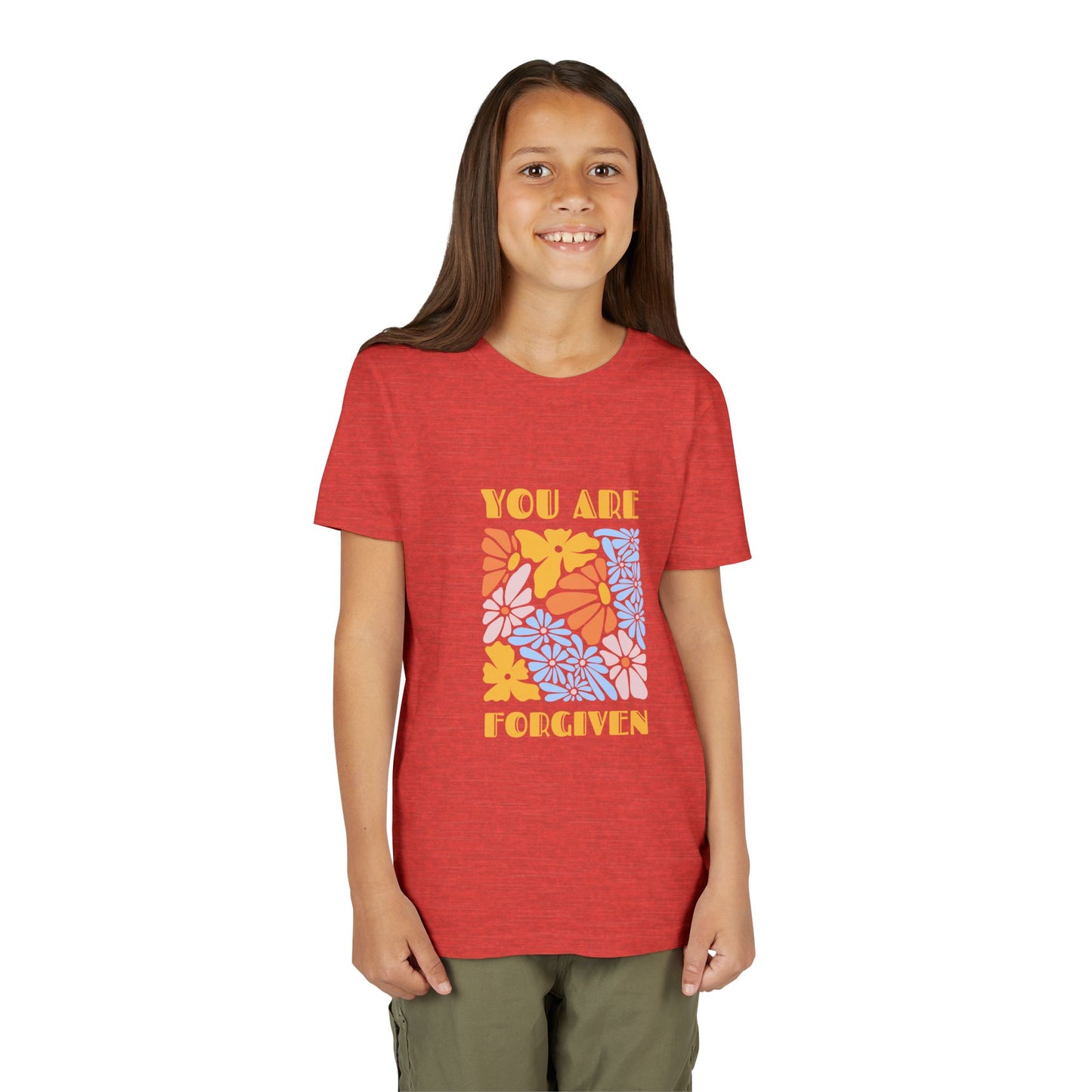 Youth Short Sleeve Tee - You Are Forgiven Floral Design, Kids Gift, Positive Message Shirt, Everyday Wear, Summer Outfits
