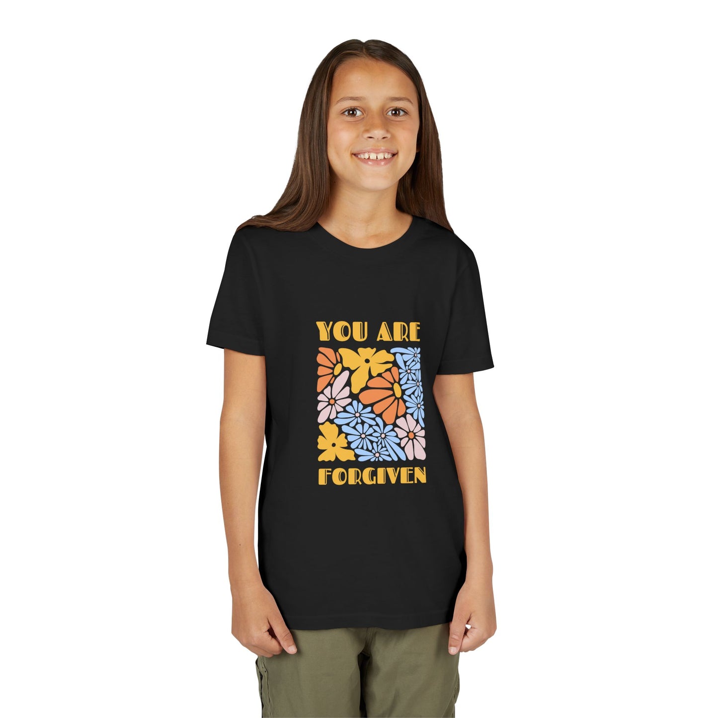 Youth Short Sleeve Tee - You Are Forgiven Floral Design, Kids Gift, Positive Message Shirt, Everyday Wear, Summer Outfits