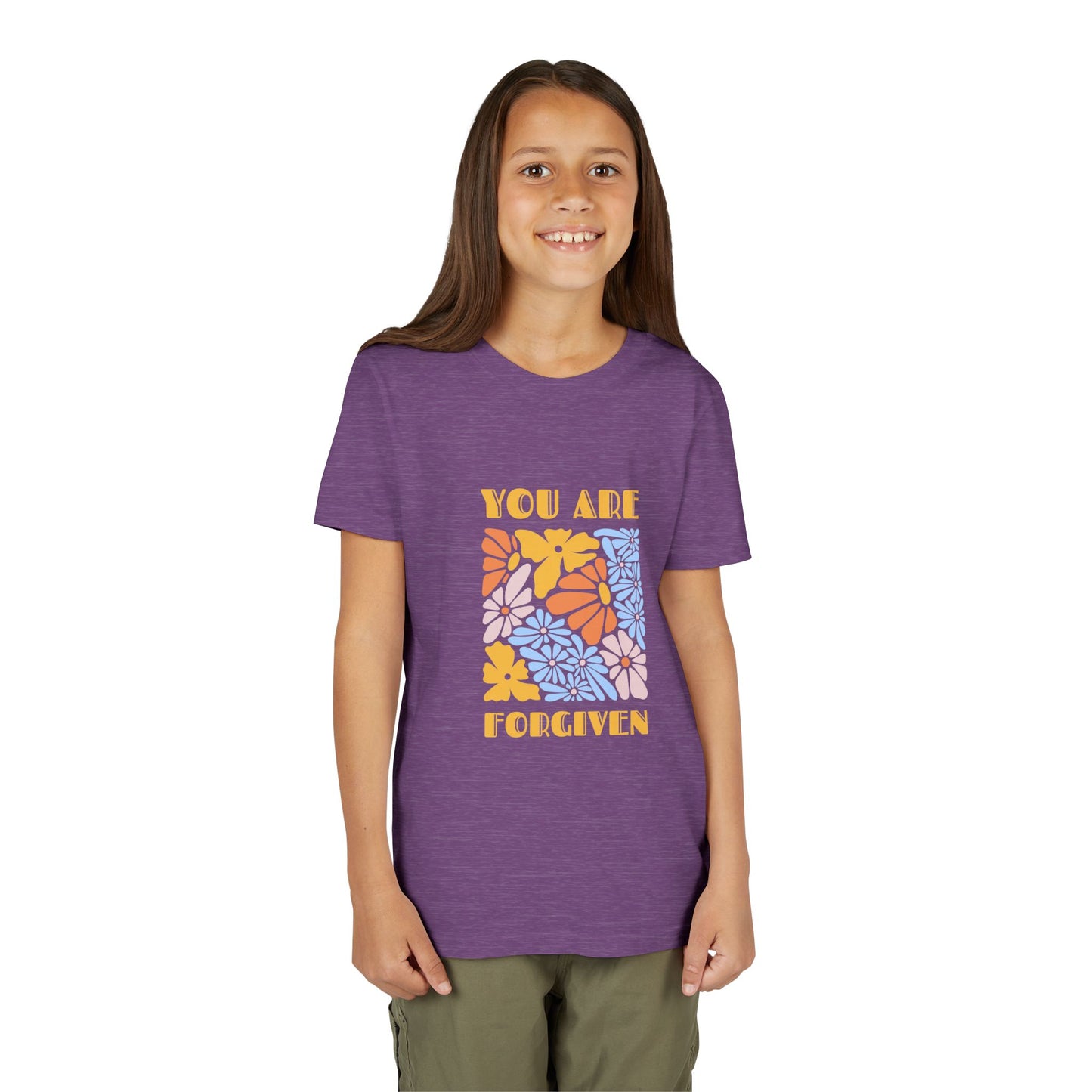 Youth Short Sleeve Tee - You Are Forgiven Floral Design, Kids Gift, Positive Message Shirt, Everyday Wear, Summer Outfits