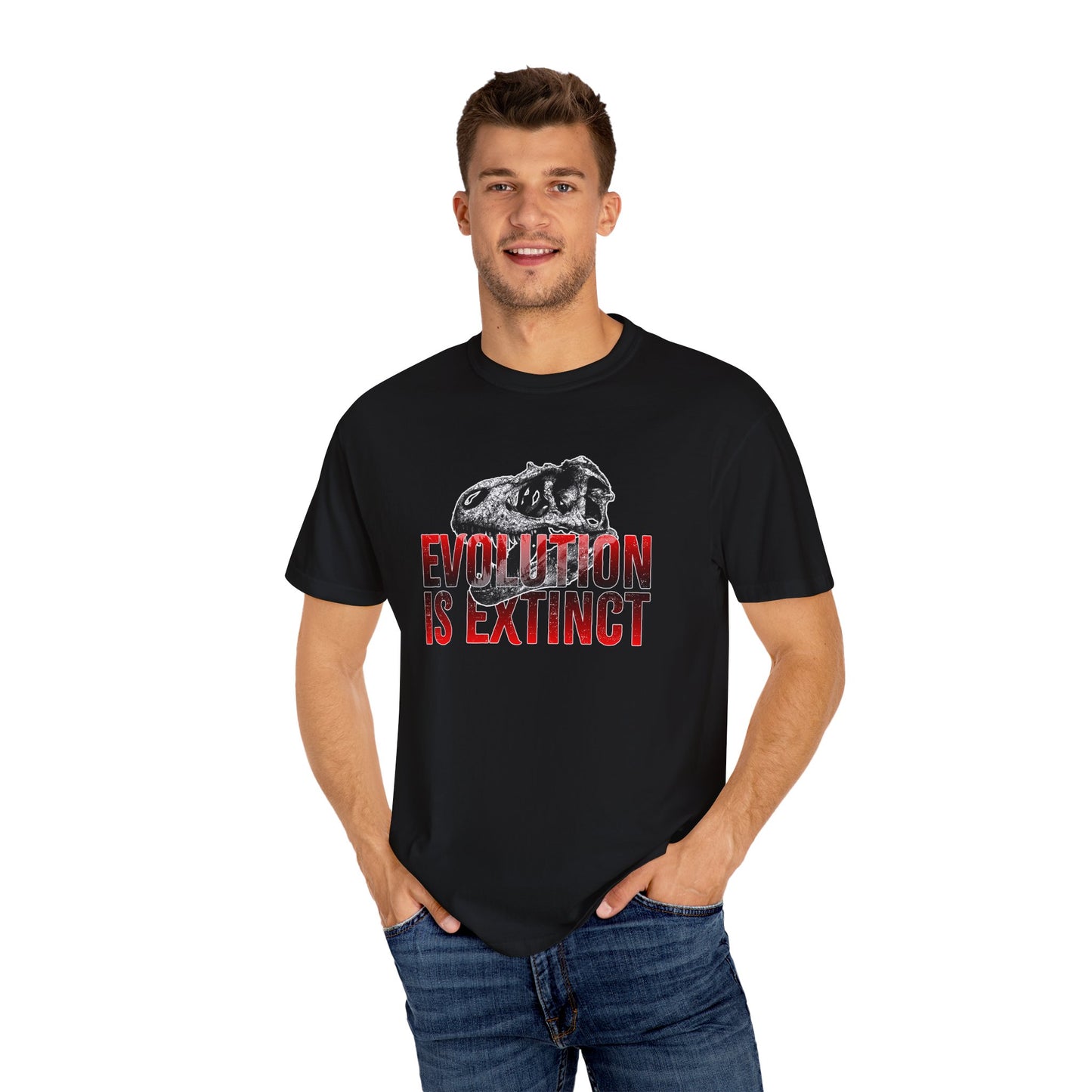 Evolution is Extinct Unisex Garment-Dyed T-shirt, Graphic Tee, Dinosaur Shirt, Casual Wear, Eco-Friendly Apparel, Birthday Gift
