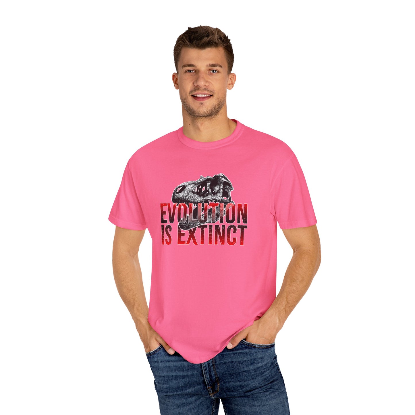 Evolution is Extinct Unisex Garment-Dyed T-shirt, Graphic Tee, Dinosaur Shirt, Casual Wear, Eco-Friendly Apparel, Birthday Gift