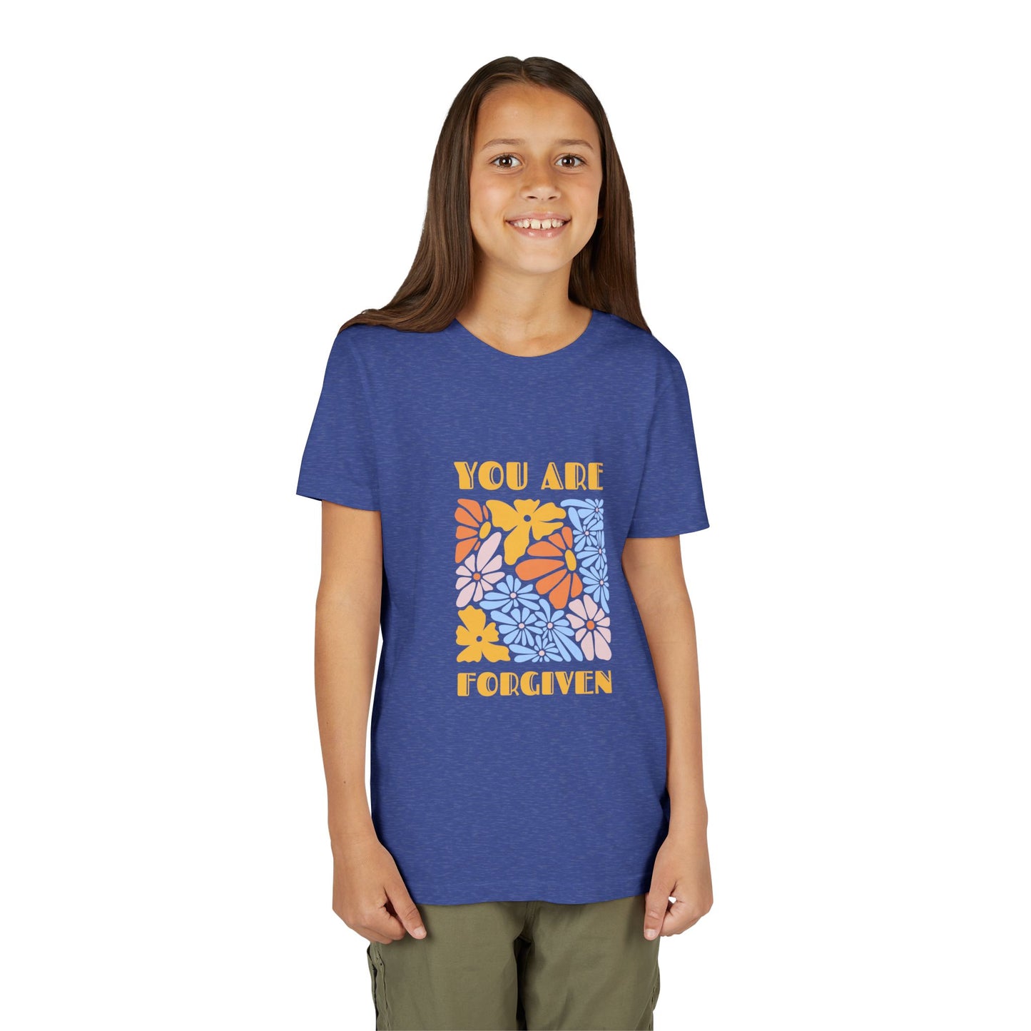Youth Short Sleeve Tee - You Are Forgiven Floral Design, Kids Gift, Positive Message Shirt, Everyday Wear, Summer Outfits