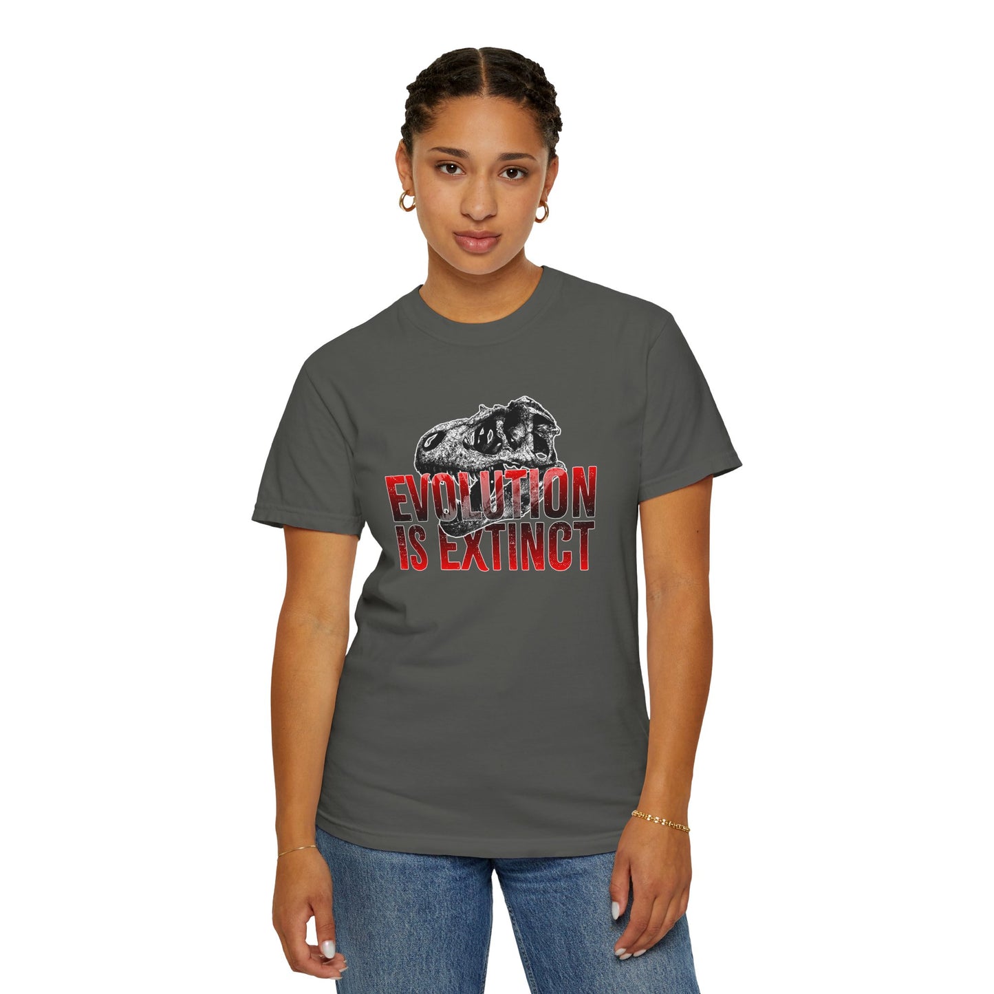 Evolution is Extinct Unisex Garment-Dyed T-shirt, Graphic Tee, Dinosaur Shirt, Casual Wear, Eco-Friendly Apparel, Birthday Gift