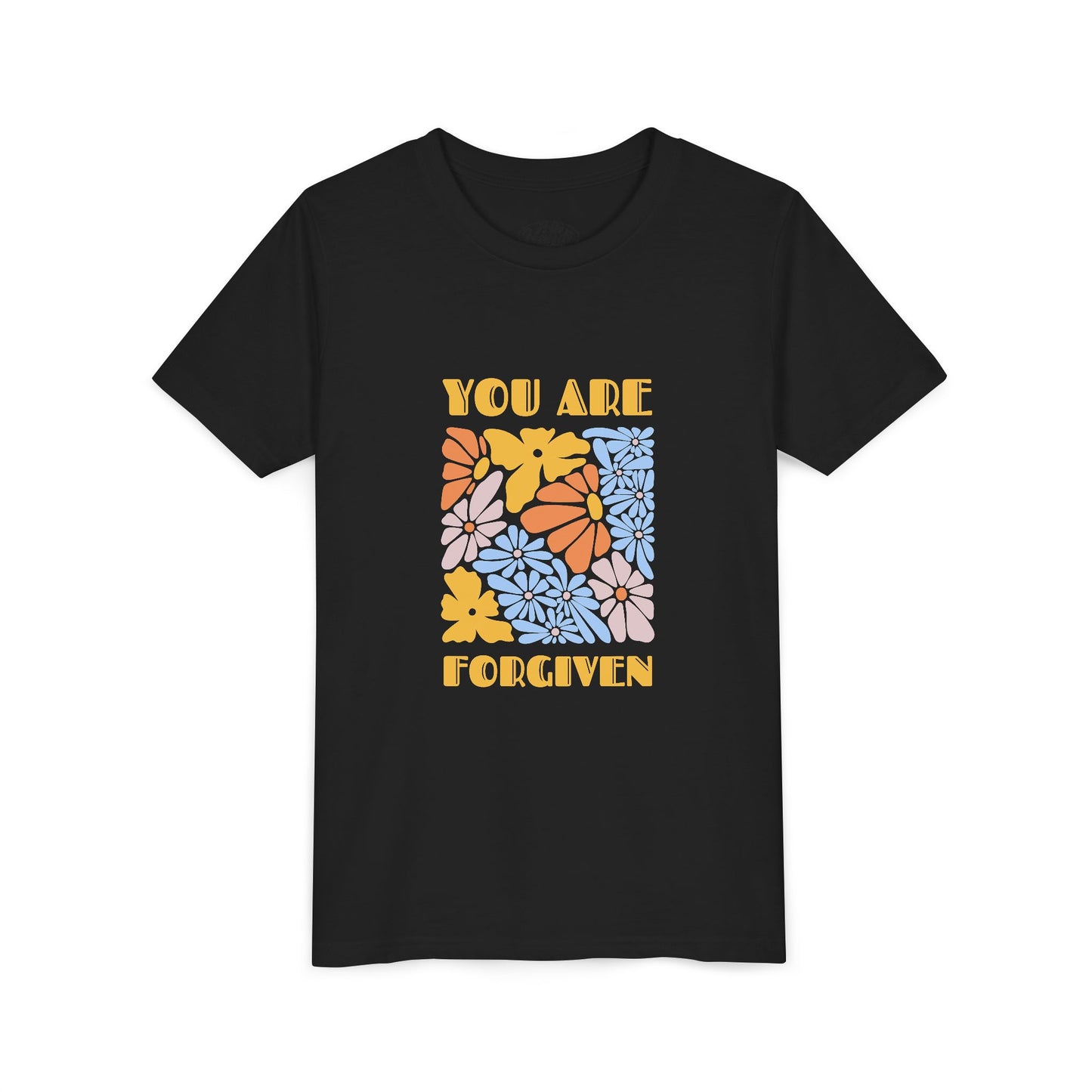 Youth Short Sleeve Tee - You Are Forgiven Floral Design, Kids Gift, Positive Message Shirt, Everyday Wear, Summer Outfits