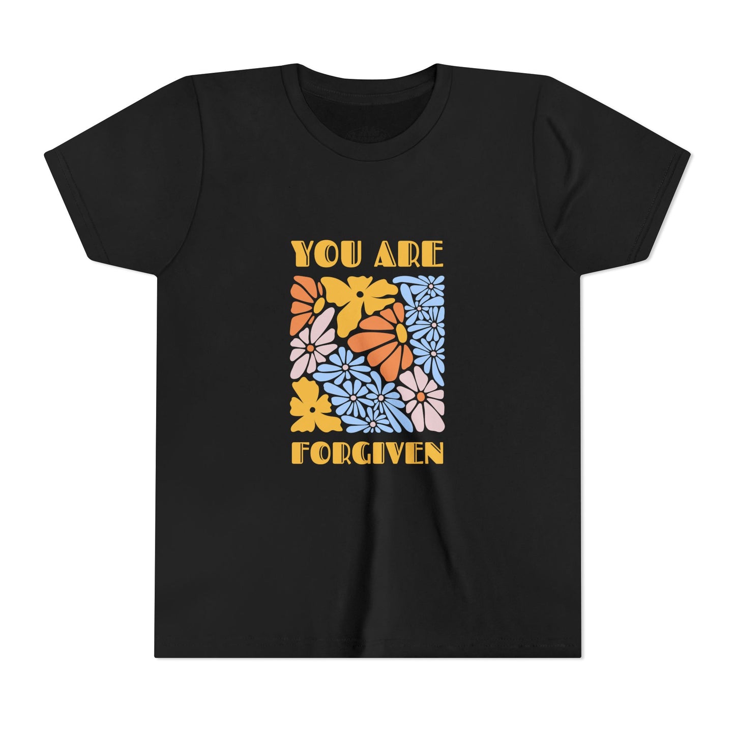 Youth Short Sleeve Tee - You Are Forgiven Floral Design, Kids Gift, Positive Message Shirt, Everyday Wear, Summer Outfits