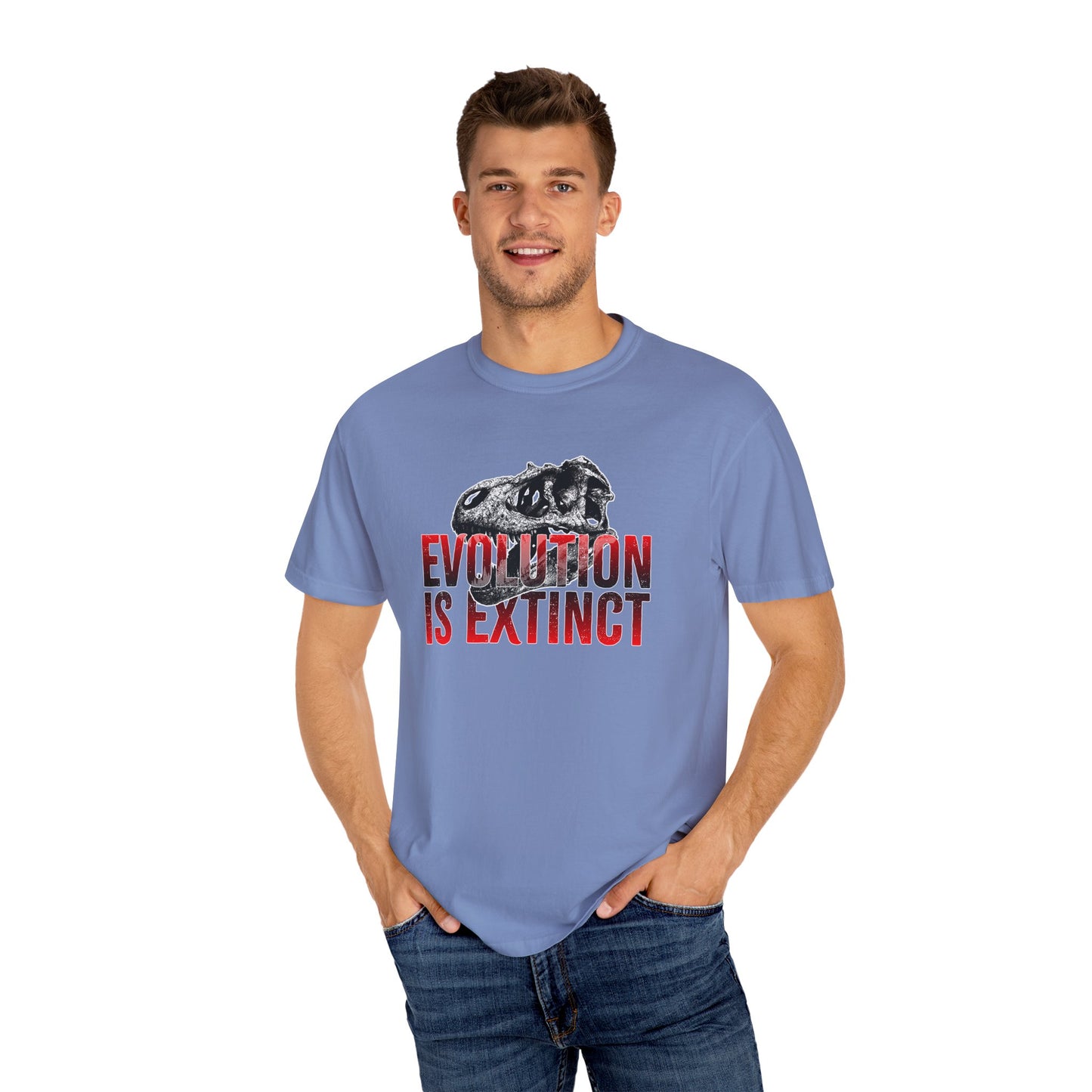 Evolution is Extinct Unisex Garment-Dyed T-shirt, Graphic Tee, Dinosaur Shirt, Casual Wear, Eco-Friendly Apparel, Birthday Gift