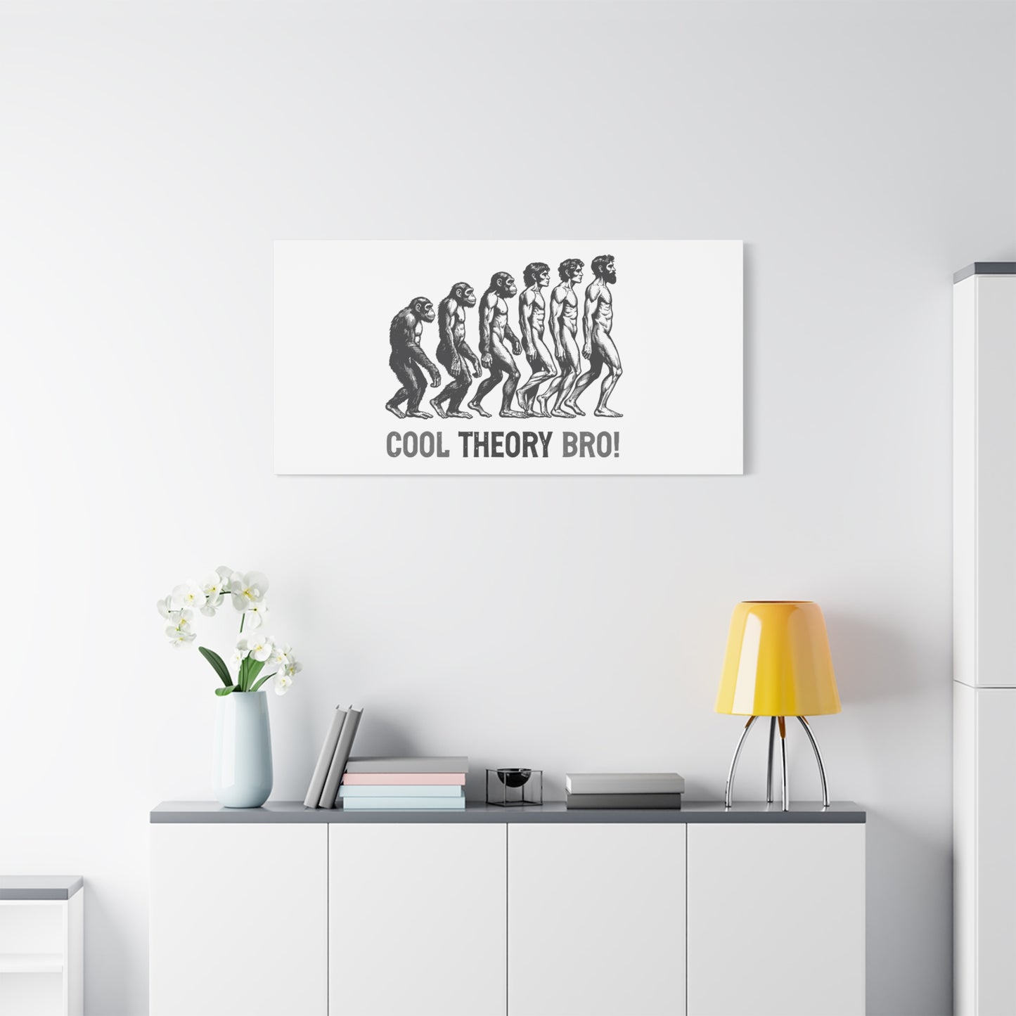 Evolution Art Canvas, Wall Decor, Cool Theory Bro, Science Gift, Humorous Artwork, Academic Gift
