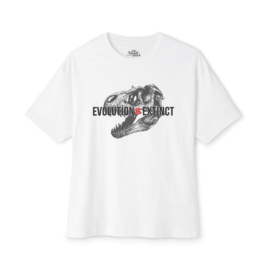 Unisex Boxy Tee - 'Evolution = Extinct' Graphic T-Shirt, Casual Wear, Trendy Outfit, Gift for Dinosaur Lovers, Eco-Friendly