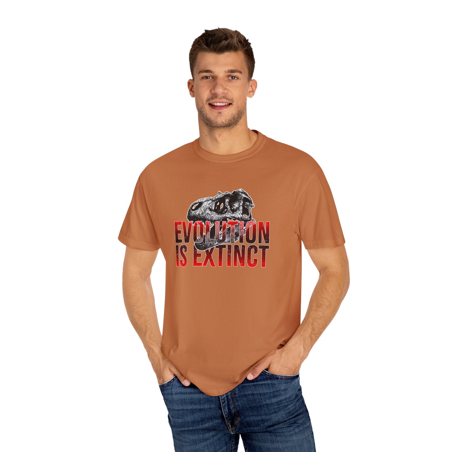 Evolution is Extinct Unisex Garment-Dyed T-shirt, Graphic Tee, Dinosaur Shirt, Casual Wear, Eco-Friendly Apparel, Birthday Gift