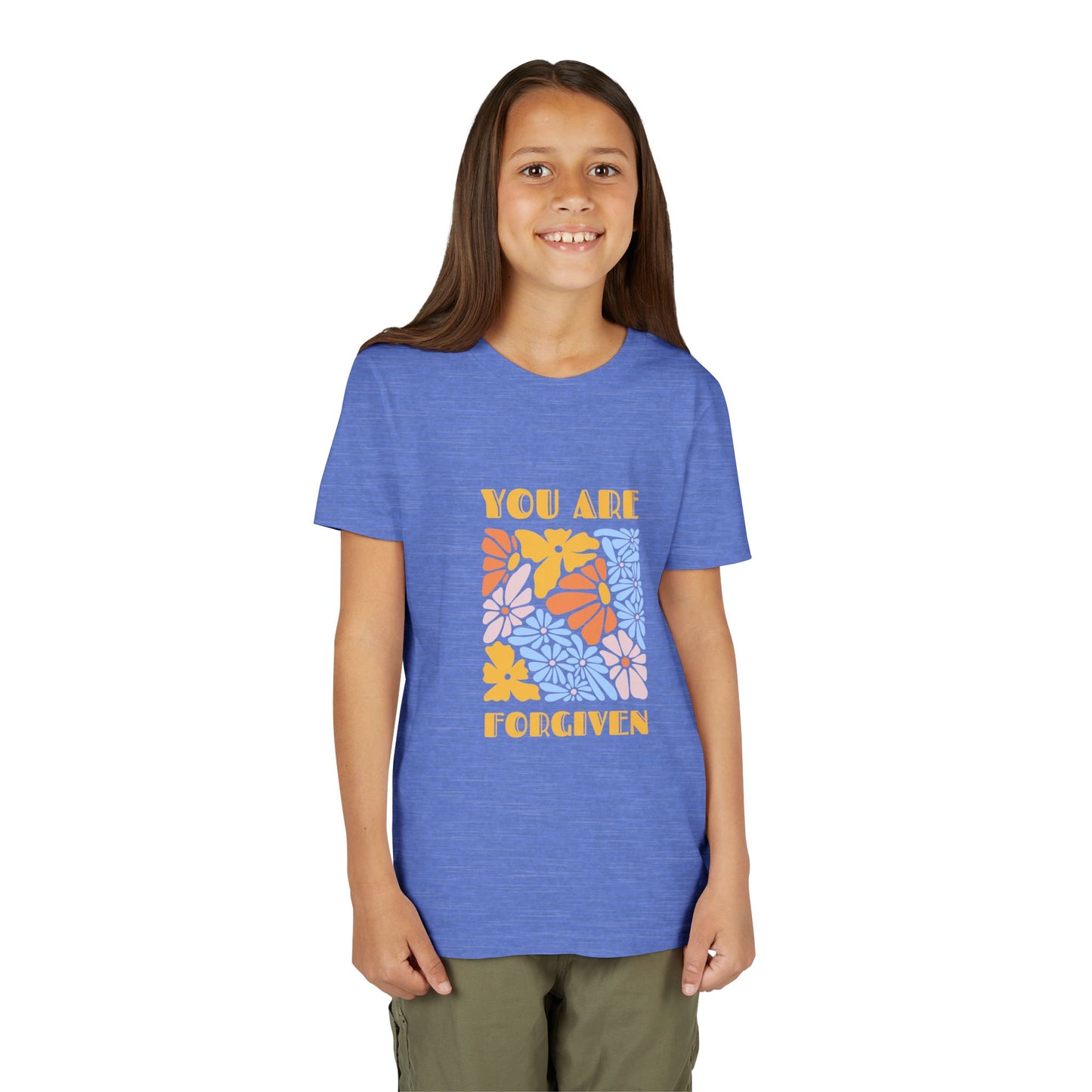 Youth Short Sleeve Tee - You Are Forgiven Floral Design, Kids Gift, Positive Message Shirt, Everyday Wear, Summer Outfits