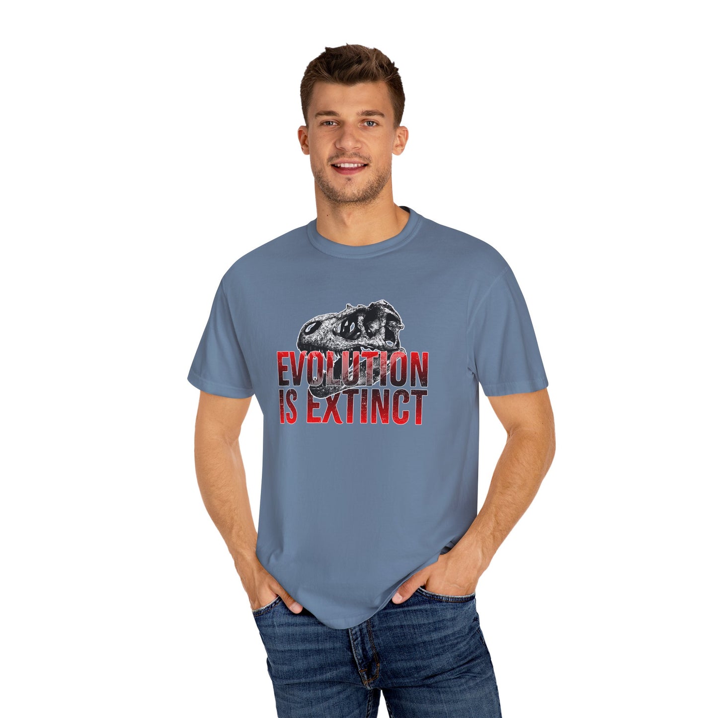 Evolution is Extinct Unisex Garment-Dyed T-shirt, Graphic Tee, Dinosaur Shirt, Casual Wear, Eco-Friendly Apparel, Birthday Gift