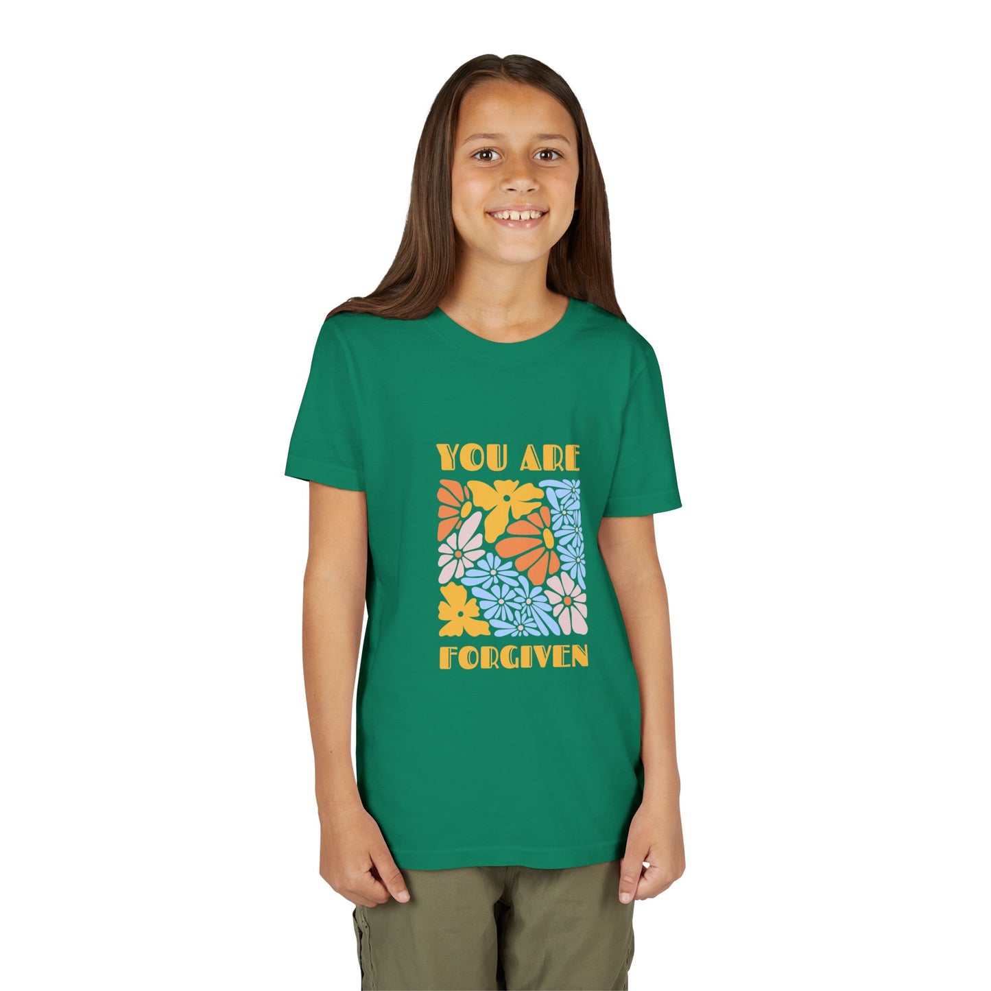 Youth Short Sleeve Tee - You Are Forgiven Floral Design, Kids Gift, Positive Message Shirt, Everyday Wear, Summer Outfits