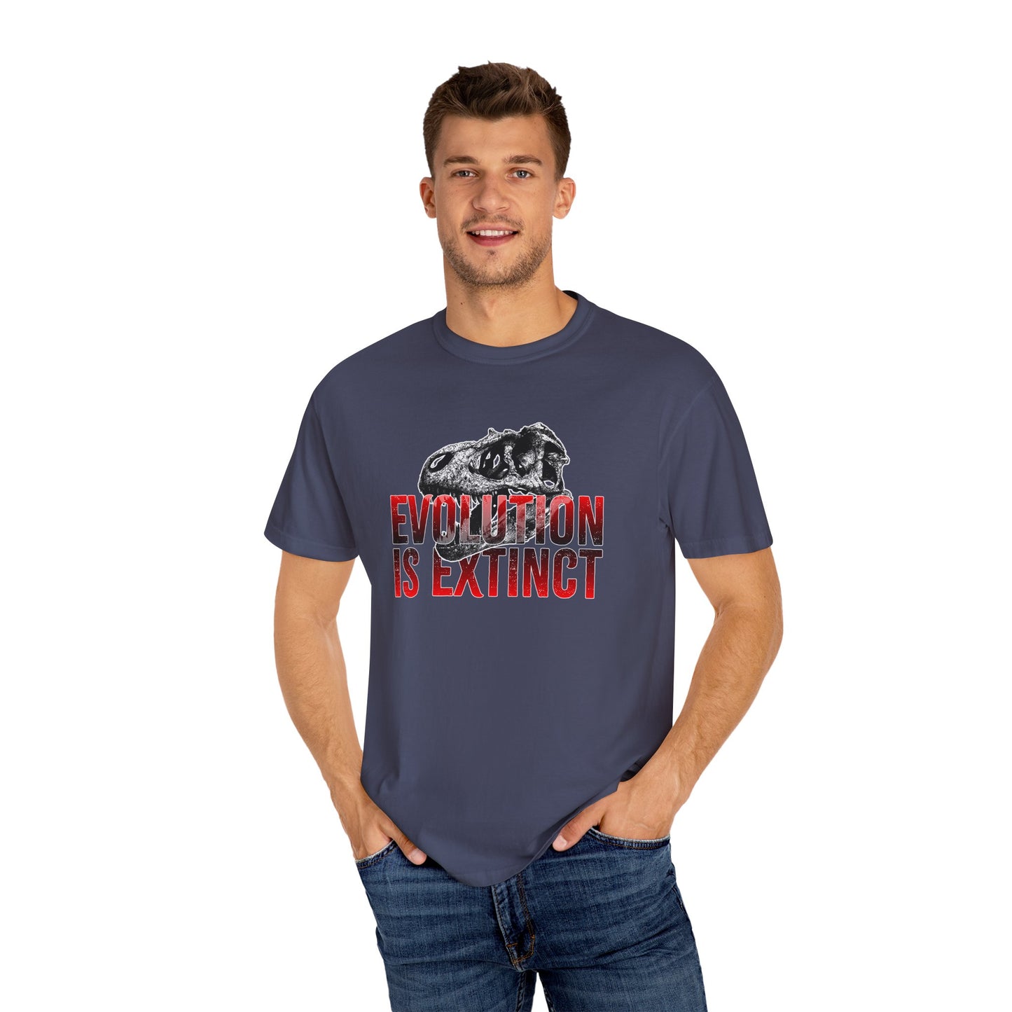 Evolution is Extinct Unisex Garment-Dyed T-shirt, Graphic Tee, Dinosaur Shirt, Casual Wear, Eco-Friendly Apparel, Birthday Gift