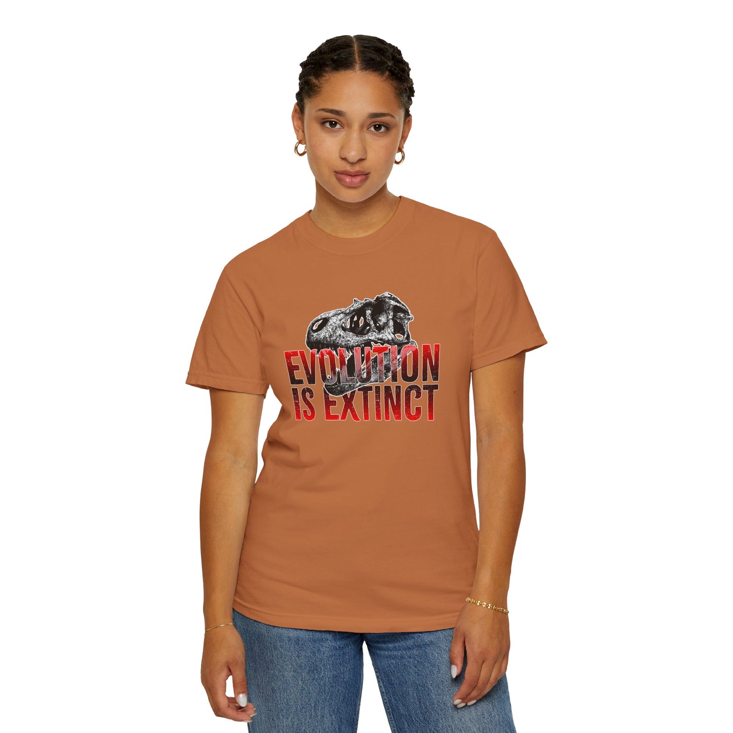Evolution is Extinct Unisex Garment-Dyed T-shirt, Graphic Tee, Dinosaur Shirt, Casual Wear, Eco-Friendly Apparel, Birthday Gift
