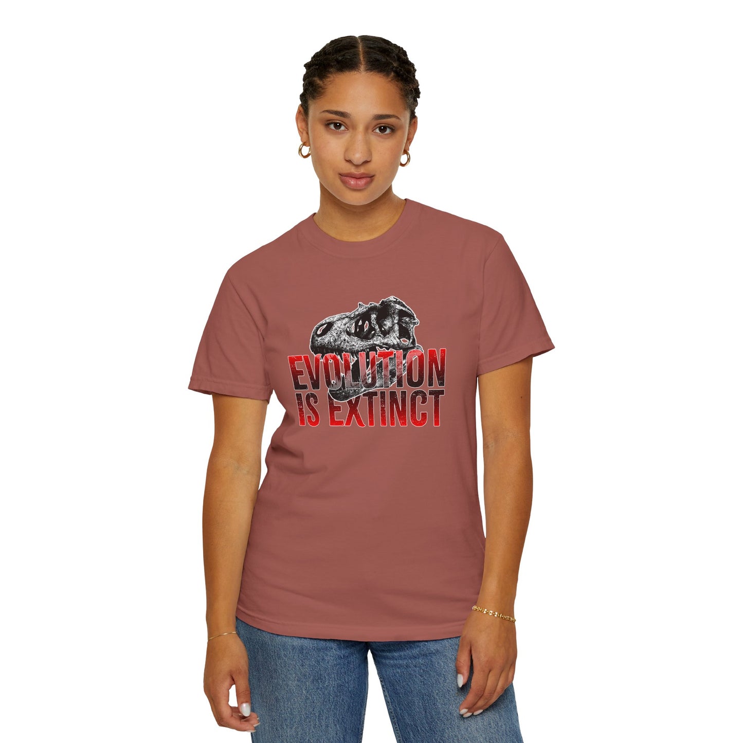 Evolution is Extinct Unisex Garment-Dyed T-shirt, Graphic Tee, Dinosaur Shirt, Casual Wear, Eco-Friendly Apparel, Birthday Gift