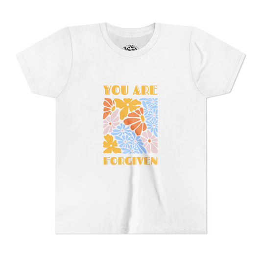 Youth Short Sleeve Tee - You Are Forgiven Floral Design, Kids Gift, Positive Message Shirt, Everyday Wear, Summer Outfits